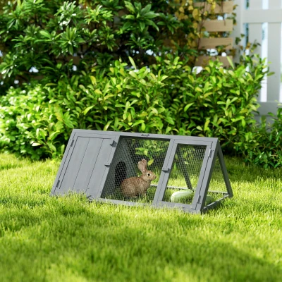 PawHut Wooden Rabbit Hutch with Run, Outdoor Bunny House