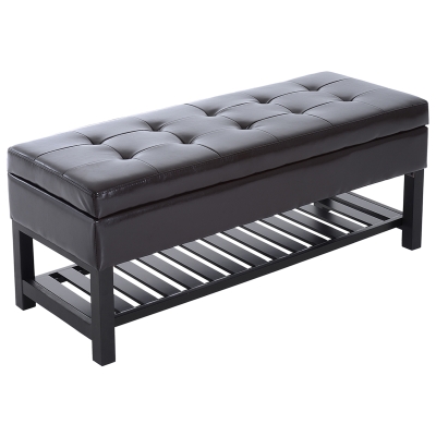 HomCom 44" Tufted Faux Leather Storage Bench, Dark Brown