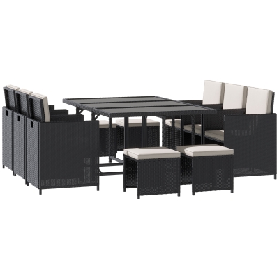 Outsunny 11-Piece Patio Wicker Dining Set, Cream White