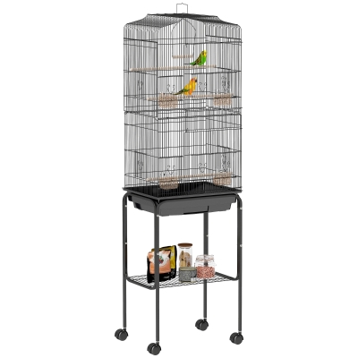 PawHut 60" Metal Bird Cage Starter Kit with Rolling Stand, Black