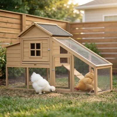 PawHut 69" Wooden Chicken Coop, Poultry Cage with Ramp, Natural