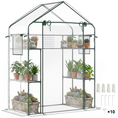 Outsunny Mini Outdoor Greenhouse, 3-Tier with Mesh Door & Shelves