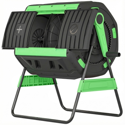 Outsunny 53 Gal Dual Chamber Outdoor Tumbling Composter, Green