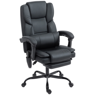 HOMCOM Office Chair with Massage, Pet-Friendly Faux Leather Reclining Desk Chair with Lumbar Support, Footrest, Black