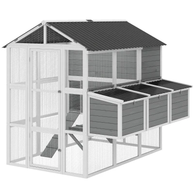 PawHut 77″ Large Chicken Coop for 6-8 Chickens, Outdoor Wooden Hen House Poultry Cage with Run, Nesting Boxes, Waterproof Roof