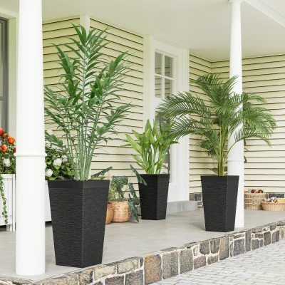 Outsunny 22.8" Set of 3 Stackable Planters with Wheels, Black