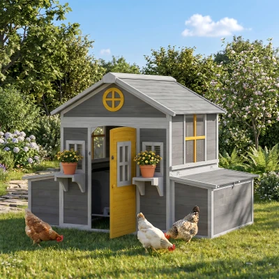 PawHut Wooden Chicken Coop with Nesting Boxes, Outdoor, 2-4 Hens