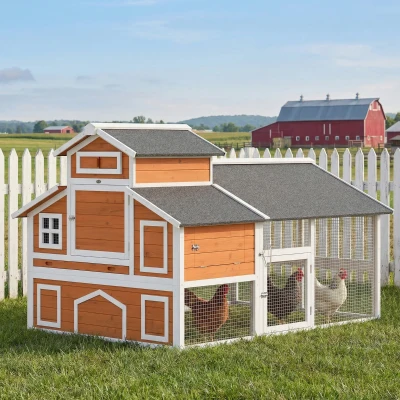 PawHut 79" Wooden Chicken Coop with Run & Nesting Boxes