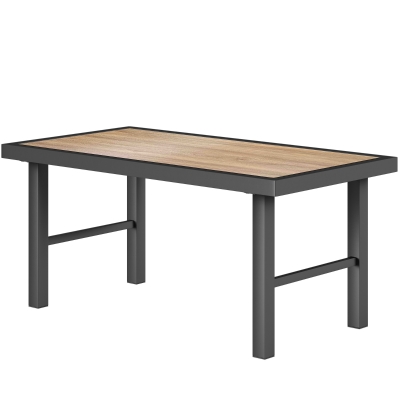 Outsunny Outdoor Side Table with SPC Woodgrain Tabletop, Metal Patio Coffee Table for Outside Garden, Brown