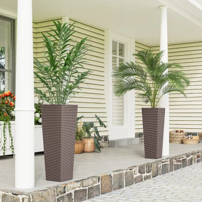 Outsunny 32" Tall Outdoor Planter Set with Drainage, Brown
