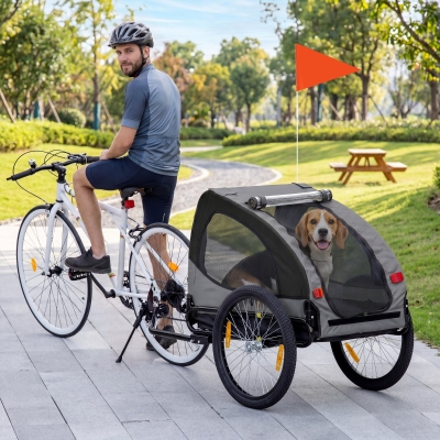 Aosom Dog Bike Trailer with Hitch Coupler, Quick Release Wheels, Reflectors, Flag for Medium Dogs, Black