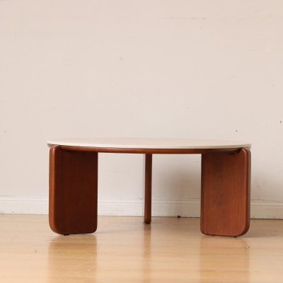 Elevating Center Coffee Table with Sculptural Curved Legs, 31.5″ L x 31.5″ W x 13.5″ H, Walnut+White