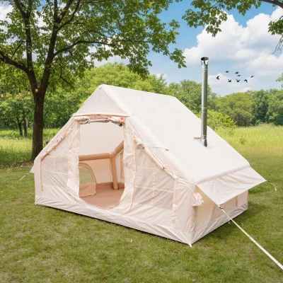 Waterproof Camping Tent with 3-5 Minute Hand Pump Setup, 118″ L x 82.5″ W x 78.5″ H, Beige