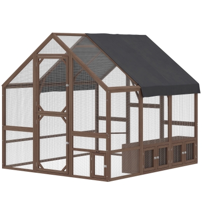 PawHut Large Wooden Chicken Coop with Run, Nesting Boxes, Waterproof Cover