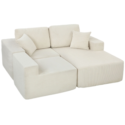 HOMCOM 2-in-1 Modular Sectional Sofa, Boneless L Shaped Couch Sofa Bed, Cream White