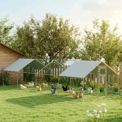 PawHut Large Metal Chicken Coop, Waterproof Cover, 9.8' x 26.2'