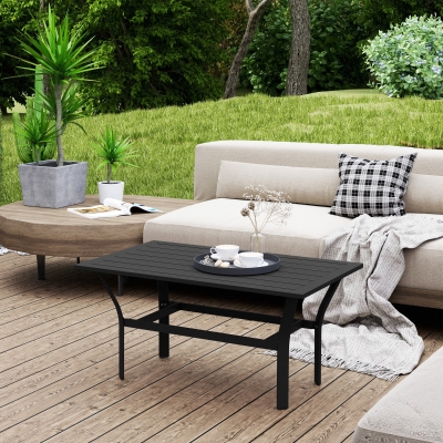 Outsunny Outdoor Side Table with Slatted Tabletop, Metal Patio Coffee Table for Garden, Balcony, Black
