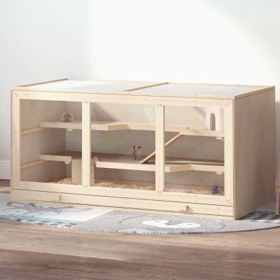 PawHut Wooden Hamster Cage Rat Cage with Slide, Tray, Natural Wood