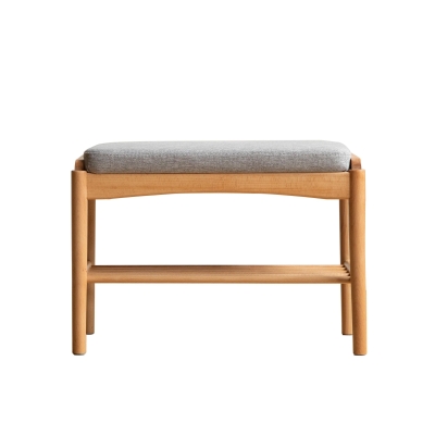 Mid-Century Shoe Bench with High-Rebound Sponge Cushion, 23.5″ L x 12″ W x 16.5″ H, Natural