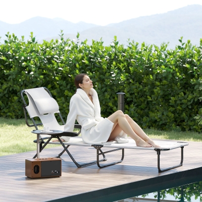 Outsunny Folding Lounge Chair w/ Reclining Back, Cream White