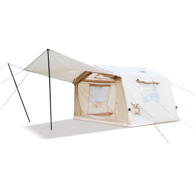4-Season Camping Tent with Extended Awning and Higher Sidewalls, 126″ L x 98.5″ W x 82.5″ H, Beige