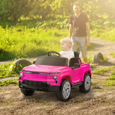 Qaba 12V CHEVROLET SILVERADO EV RST Licensed Kids Car w/ Remote, Spring Suspension, Soft Start, Training Wheels, Pink