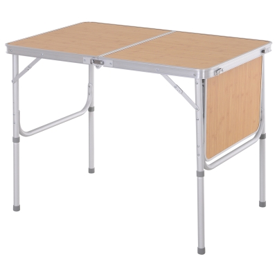 Outsunny 3ft Picnic Table with Slide Shelf Outdoor Portable Aluminum Folding Table 2 Adjustable Height