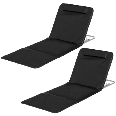 Outsunny 2 Pieces Beach Lounge Chair, Outdoor Folding Chaise Lounge Set w/ Pillow for Sunbath, Snap, Beige