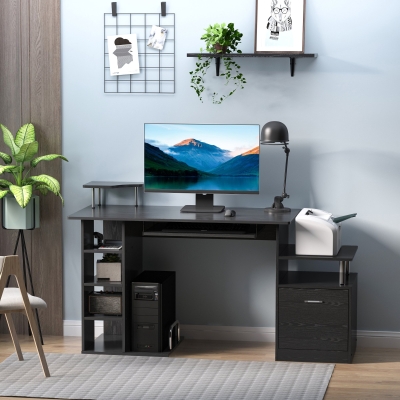 HOMCOM Wood Computer Desk Table Laptop Workstation with Storage Shelf Drawer Office Home Black