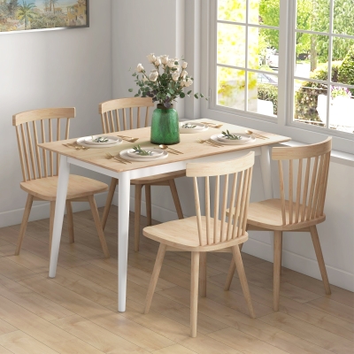 HOMCOM 47" x 30" Dining Table, Farmhouse Dining Room Table with Pine Wood Frame, Space Saving Kitchen Table, Natural