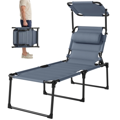 Outsunny Adjustable Outdoor Lounge Chair, Cushioned, Gray