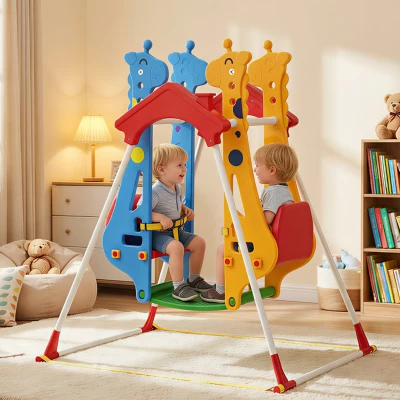 Qaba Kids Indoor Double Swing with Safety Belts, Ages 3-5