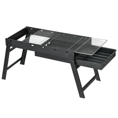 Outsunny Portable Charcoal Grill with Pull-Out Charcoal Basin, Folding Tabletop Barbecue, Compact Camping BBQ, Black