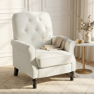 HOMCOM Accent Chair, Mid-Century Modern Armchair with Thick Padded Seat, Spring Cushion, Solid Wood Legs, Cream White