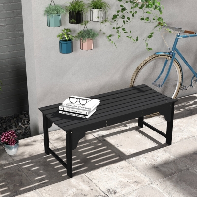 Outsunny Wooden Garden Bench, Patio Double Park Bench with Slatted Seat, Front Porch Backless Bench, Black