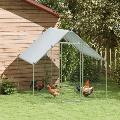 PawHut Metal Chicken Coop with Water- and UV-Protection Cover for Backyard Hen, Duck, Rabbit, 6.6' x 6.6' x 6.6'