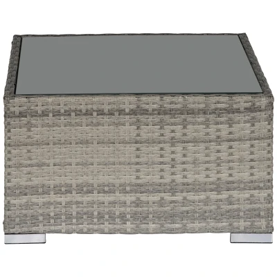 Outsunny Rattan Garden Coffee Table, 25.6" Square Garden Rattan Table with Tempered Glass Top, Grey