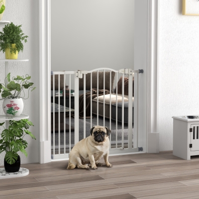 PawHut Extra Tall Dog Gate with Door, Pressure Fit, Auto Close, Double Locking for Doorways Hallways Stairs, 29"-37", White