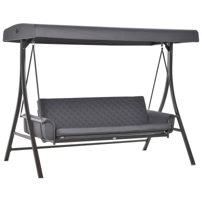 Outsunny 3-Person Patio Swing Bed, Adjustable Canopy, Dark Gray