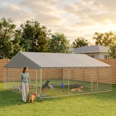 PawHut Heavy-Duty Outdoor Dog Kennel with Waterproof Roof, 19.7' x 19.7'