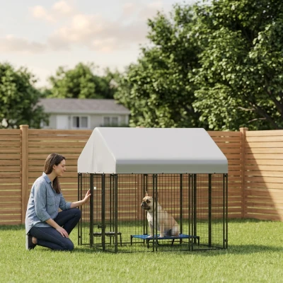 PawHut 6' x 6' Outdoor Dog Kennel with Roof & Lock, Heavy-Duty