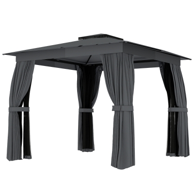 Outsunny 10' x 10' Outdoor Patio Gazebo with Curtains & Netting, Gray