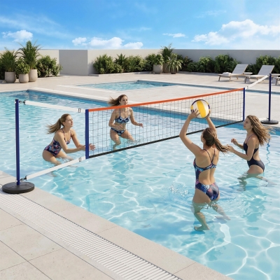 Soozier Portable Volleyball Net Set Outdoor, Volleyball Training Net with 21-27ft Adjustable Length, Volleyball, Air Pump