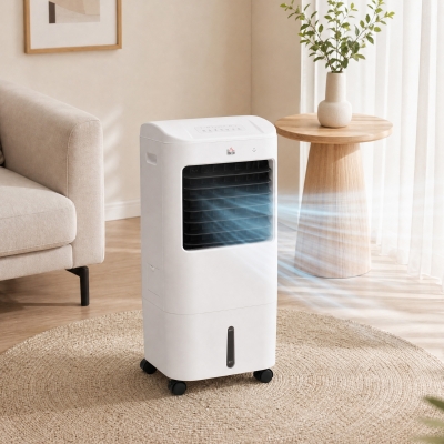 HOMCOM Cooling Fan for Bedroom with Ice Pack, Tower Fan with Remote Control, 3 Modes, 3 Speeds, 7.5H Timer, White