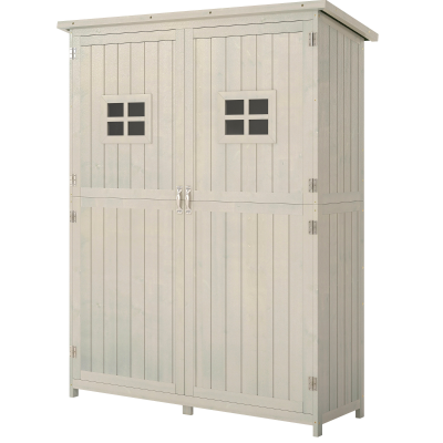 Outsunny 4x1.5ft Wooden Garden Sheds, Outdoor Storage with Windows and Double Door for Gardeners, Grey