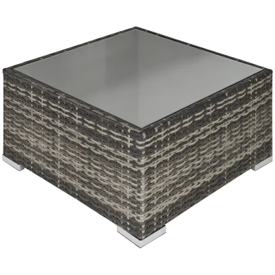 Outsunny Rattan Garden Coffee Table, 25.6" Square Garden Rattan Table with Tempered Glass Top, Deep Grey