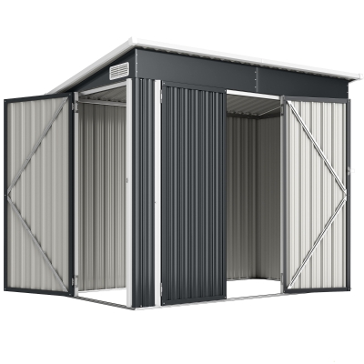 Outsunny 7.5' x 4.3' Outdoor Storage Shed, Waterproof Metal Garden Shed with Lockable Doors, for Backyard, Lawn, Patio, Dark Grey