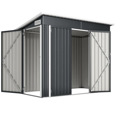 Outsunny 7.5' x 4.3' Outdoor Storage Shed, Waterproof Metal Garden Shed with Lockable Doors, for Backyard, Lawn, Patio, Dark Grey