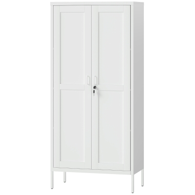 HOMCOM Office Storage Cabinet, Lockable Filing Cabinet with 3 Adjustable Shelves and 2 Doors for Home Office, Garage, White