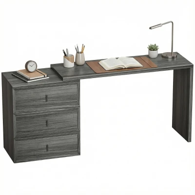 HOMCOM L Shaped Computer Desk Home Office Desk with 3 Drawers Black Wood Grain